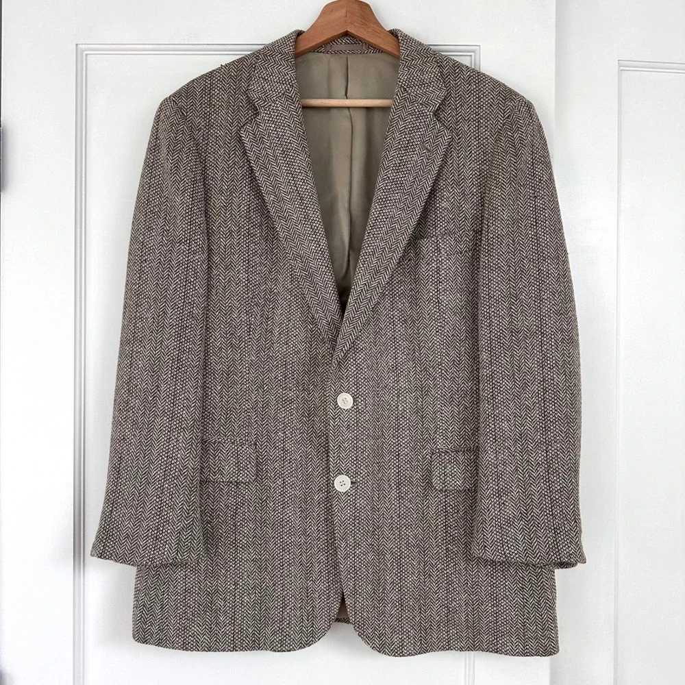 Vintage Macy's 90s Herringbone Wool Silk‎ Blazer Donegal Tweed Japan Men's 44R